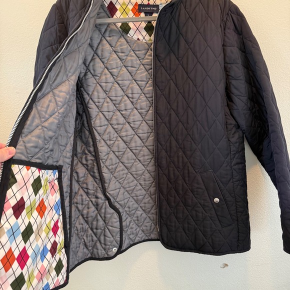 Lands' End Women's Quilted Jacket Black Argyle Lined Lightweight Size L (14-16) - Picture 5 of 13